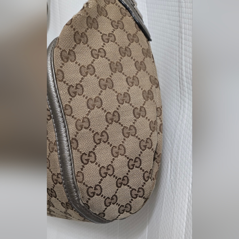GUC Authentic Gucci GG Beige/ Gray Canvas Techno Horsebit Hobo Handbag - Picture 3 of 16